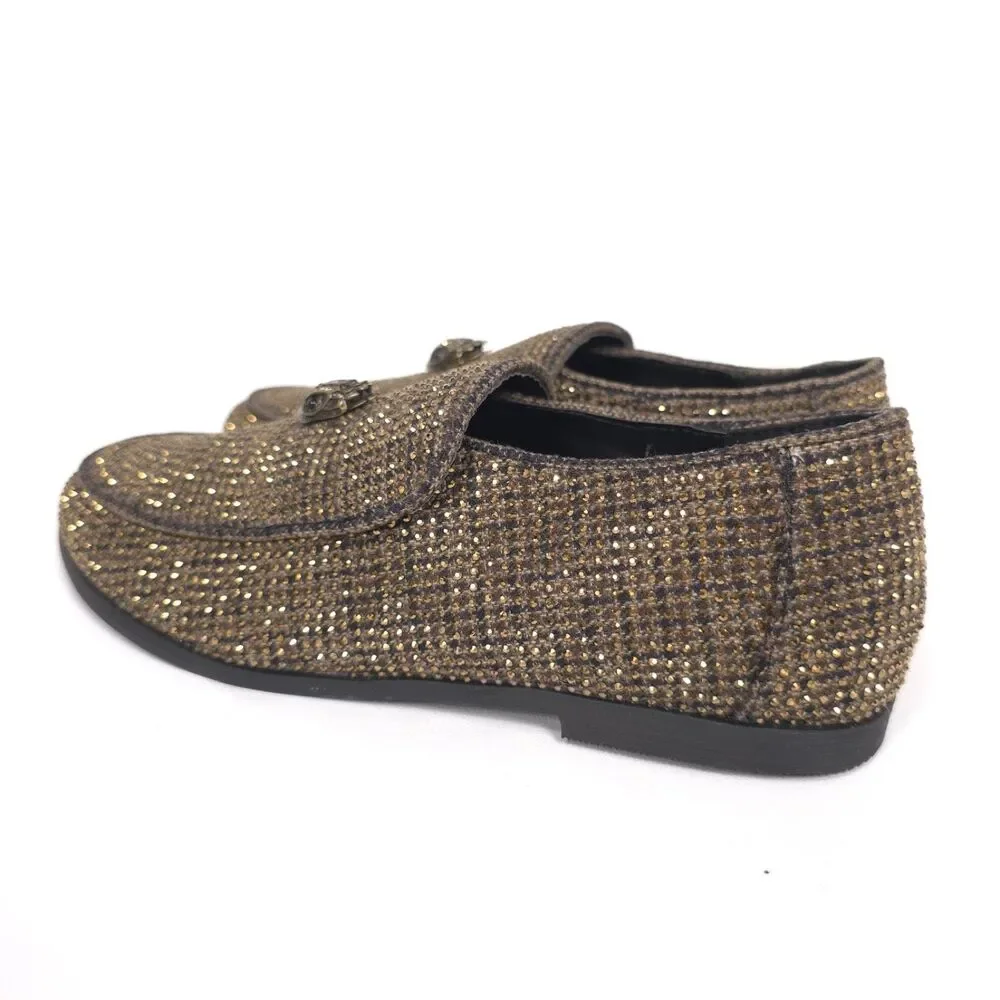 KURT GEIGER Boys New Hugh Loafers Shoes 3M Crystal Embellished Brown DRENCH EU34